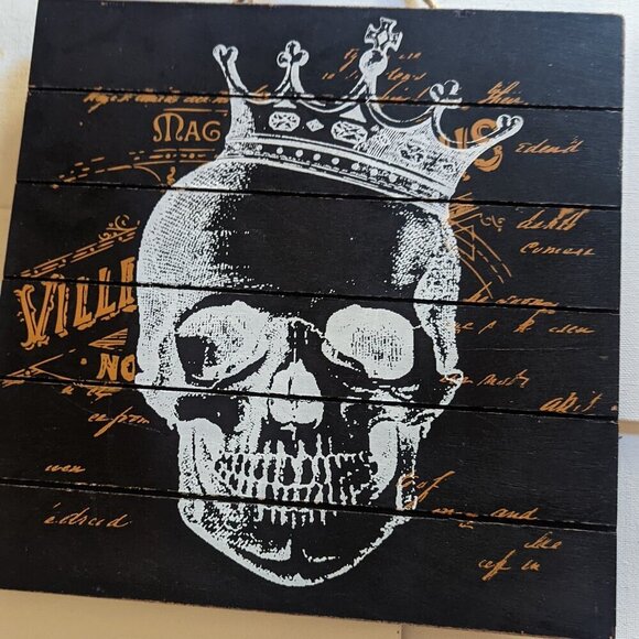 Michaels Other - NWT Black Wood Skull Sign Gothic Skeleton Retro Halloween Rustic Home Wall Decor